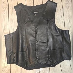 Steer Brand Leather Button Vest Black XL Lined Mens Western Biker USA Made